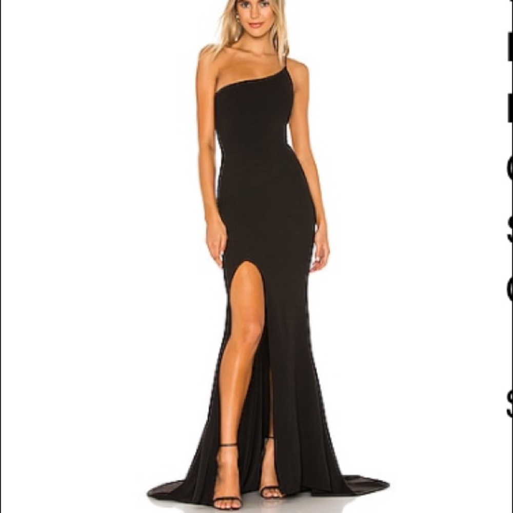 Revolve Jasmine one shoulder gown in black